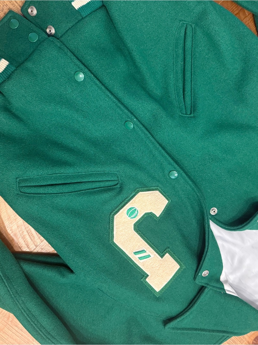 Vintage Green Letterman Jacket with Cream 'J' Patch - Picture 3 of 7